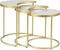 Modern White Marble & Gold Nesting Tables Set of 3 | Round Stacking Coffee Table | Accent Side Tables for Living Room, Home Office, Nightstands for Bedroom
