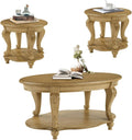 LKTART 3-Piece Coffee Table Set, Coffee Table and Round End Tables Set of 2, Victorian Living Room Coffee Table Sets, Antique Natural