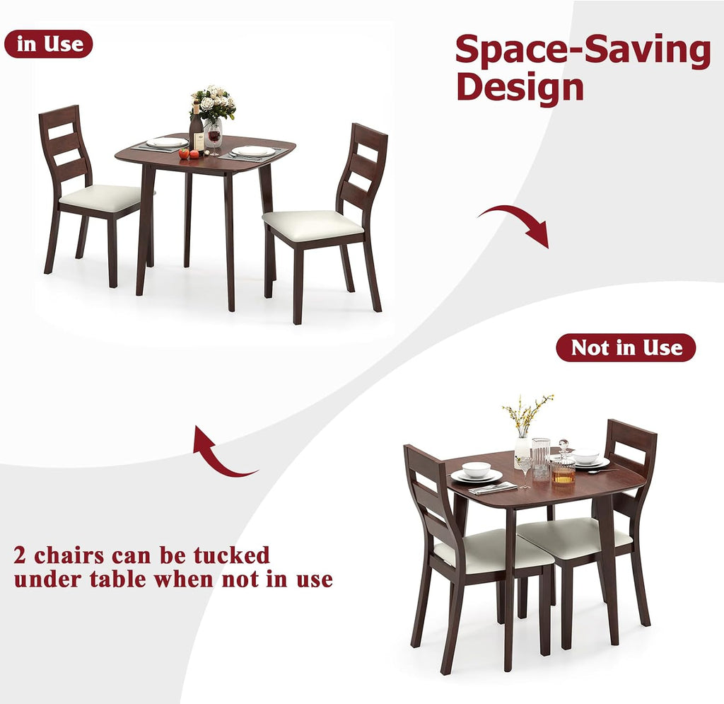 Tangkula Compact Dining Table Set for 2, Wooden Round Kitchen Table & 2 Chairs with Cushioned Seats, 3-Piece Dining Set for Small Spaces, Kitchen, Living Room