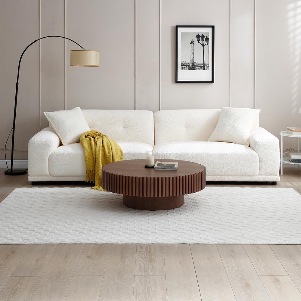 WILLIAMSPACE 31.49' Walnut Round Coffee Table, Modern Luxury Wood Circle Drum Center Table for Living Room, Accent Side End Tea Table for Apartment, ø31.49'' x 13.77''H (Walnut)