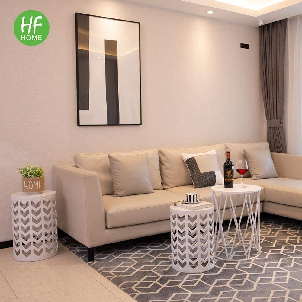 HFHOME Nesting Coffee Tables Set of 3, Industrial Metal Stacking Accent Side Tables Circle Table for Small Space, Living Room, Apartment, Bedroom Indoor - White