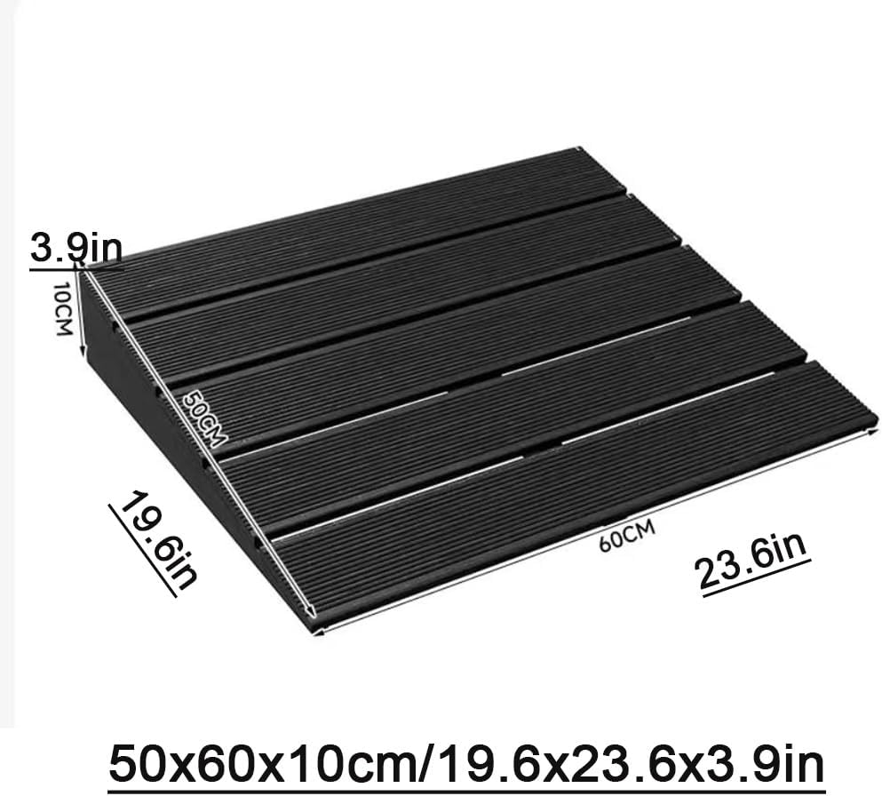 4' Rise Steps Ramp Wooden Slope Ramp For Driveway/Garage Door/Stair/Shed，Motorcycles Access Ramp，Threshold Ramp For Doorways，With Non-Slip Grooves(Grille black,19.6x23.6x3.9in)