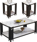 White Marble Coffee Table Set of 3, Faux Marble Coffee Table and 2 End Tables with Chrome Metal I-Base, Luxury Marble 3 Piece Living Room Table Set for Home Office Bedroom