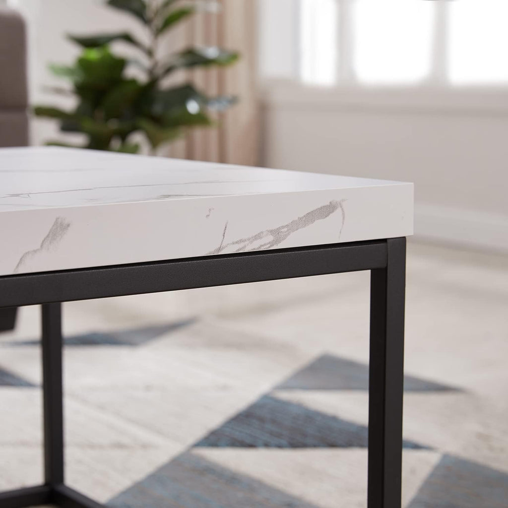 CENSI 47-Inch White Marble Coffee Table Ottoman Center Table for Living Room, Rectangle Modern Industrial Style,Wood and Metal (Marble)