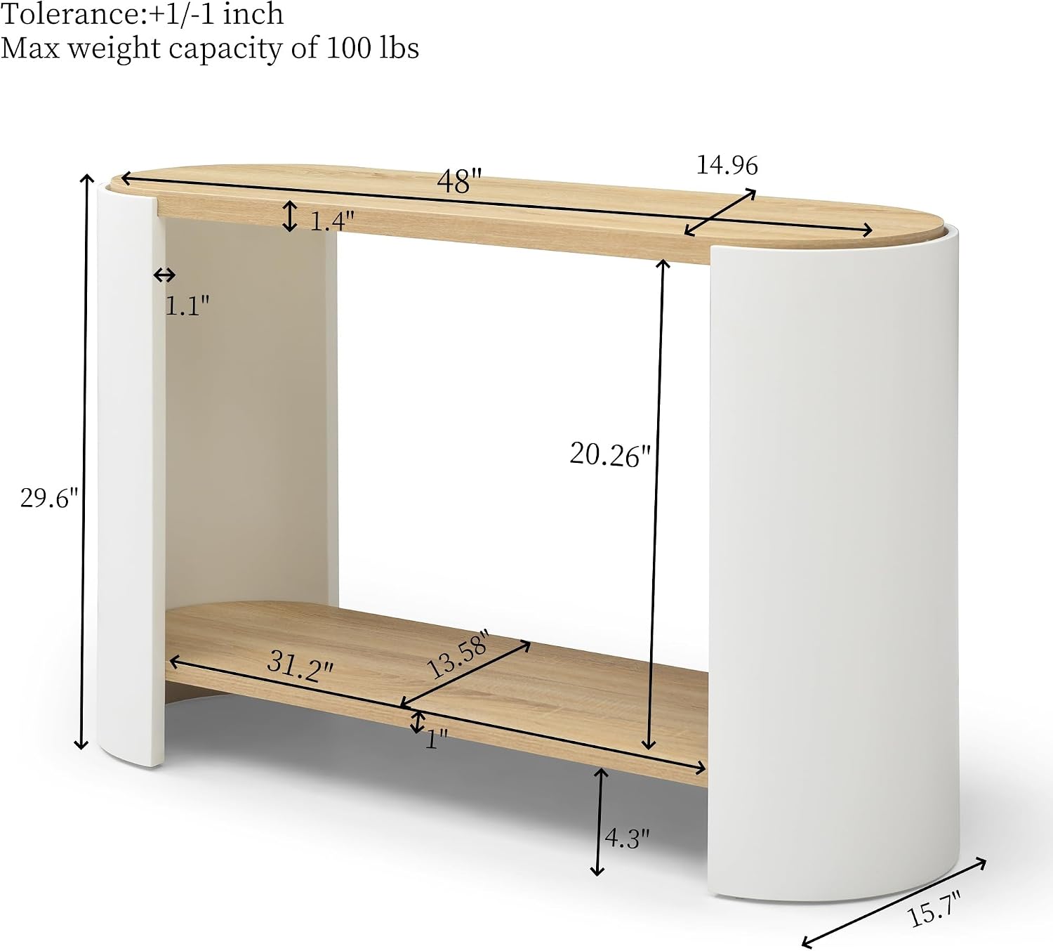 48'' End Table for Living Room, Modern Wood Side Table with 2-Layer Storage Shelves, Contemporary Unique Sofa Table for Apartment, Small Space, Easy Assembly, Natural White