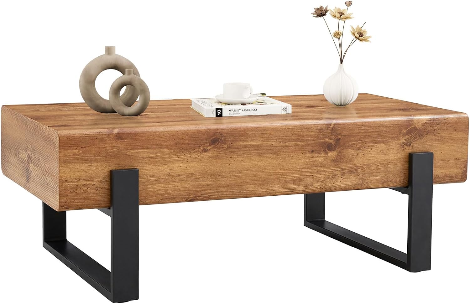 47.24'' Rustic Rectangle Coffee Table MDF Desktop with Metal Legs for Living Room Dining Room Bedroom Office