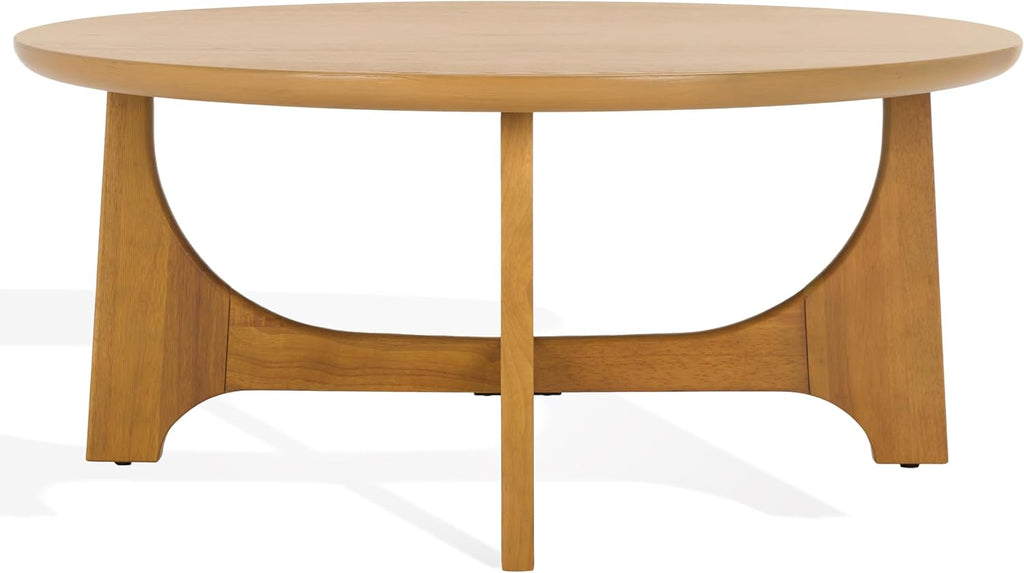 SAFAVIEH Couture Collection – Sasha Contemporary Natural Oak Veneer Round Coffee Table, Sculptural Modern Living Room Table (SFV2128D)