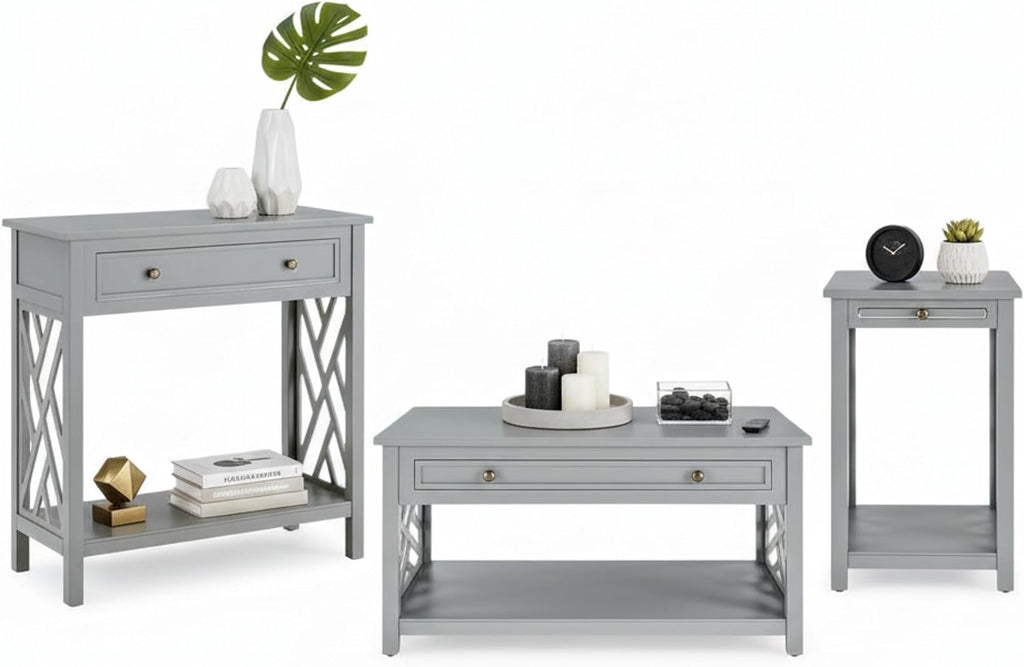 Alaterre Furniture Coventry 36' Coffee, End Tray and Console/TV Table, Set of 3, Grey