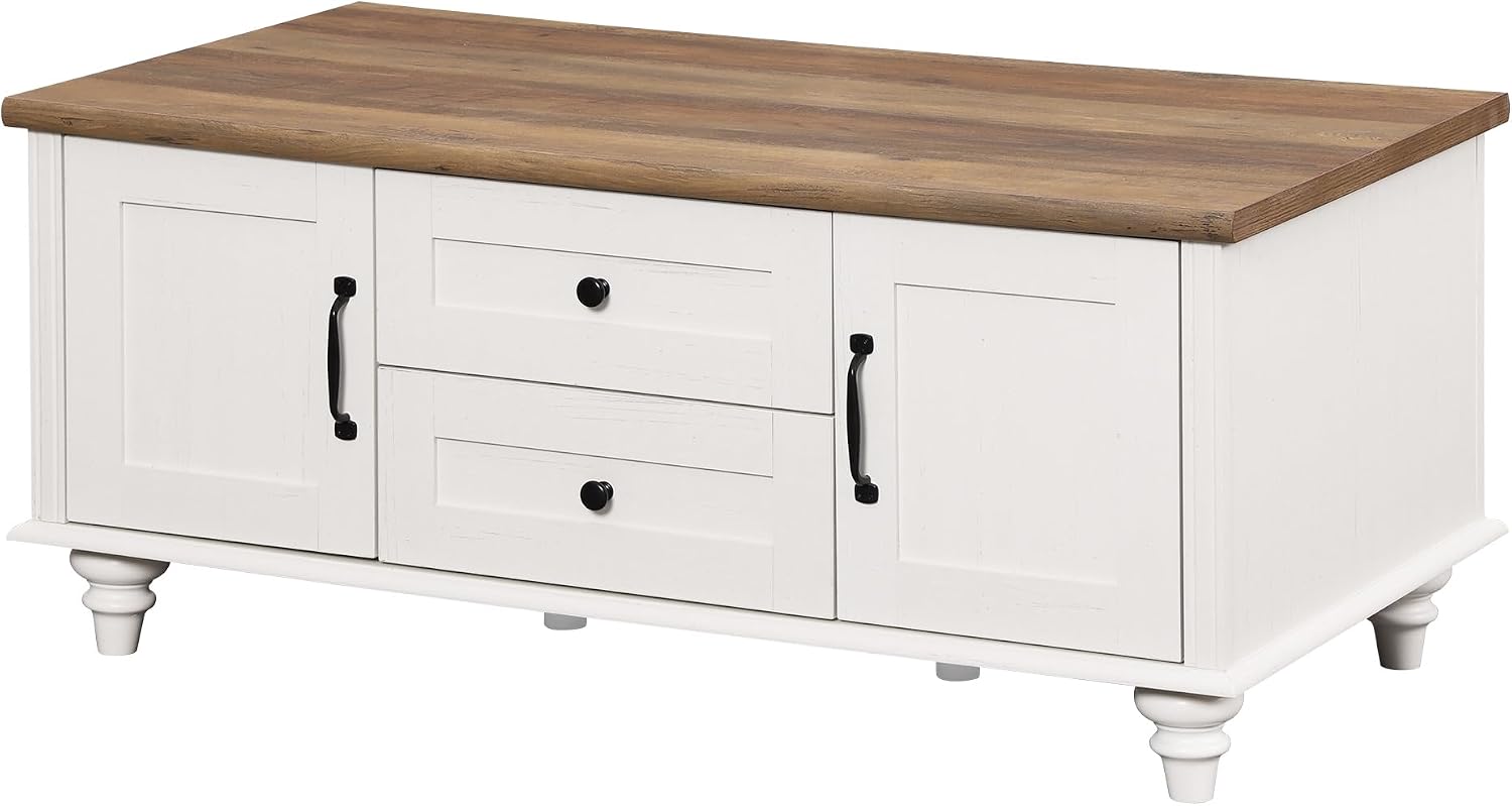 WAMPAT Modern Coffee Table with Storage Cabinet, White Coffee Tables for Living Room, Wood Rectangle Center Table with Drawer, Rustic Tea Table for Home, Off White