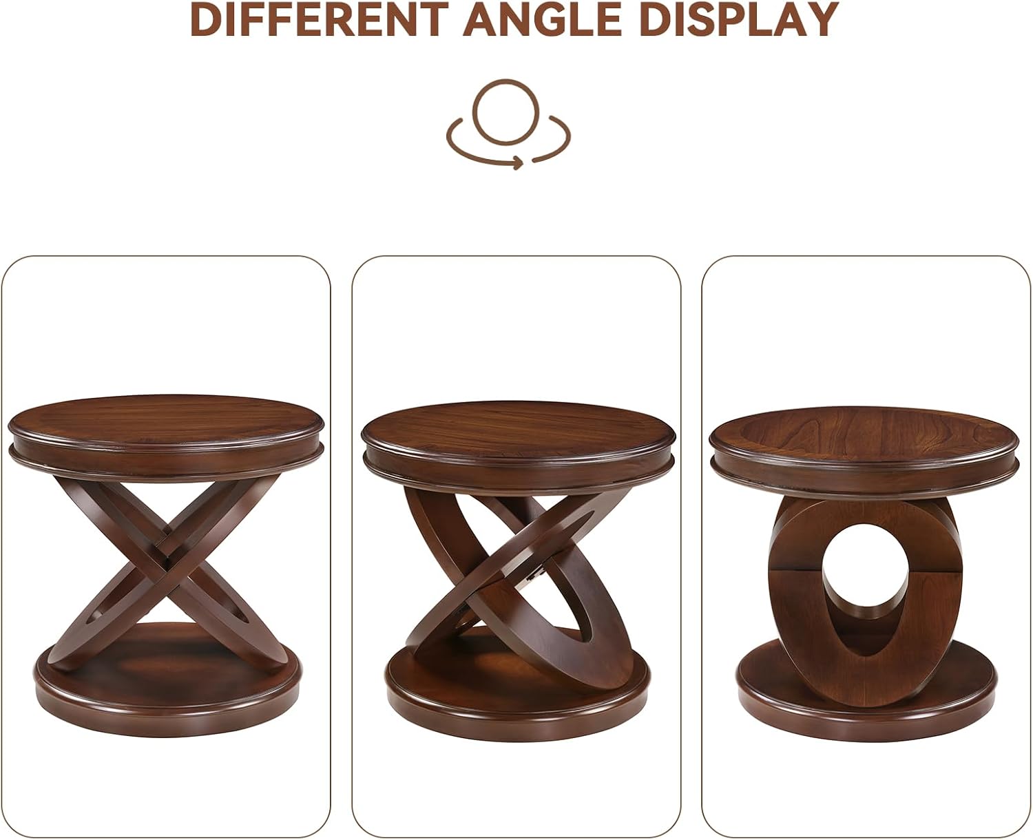 LKTART Round Wood End Tables for Living Room 22 Inch, X-Shaped Walnut Small Sofa Side Table, Vintage End Table for Small Space, Easy to Install(Walnut,22 Inch)