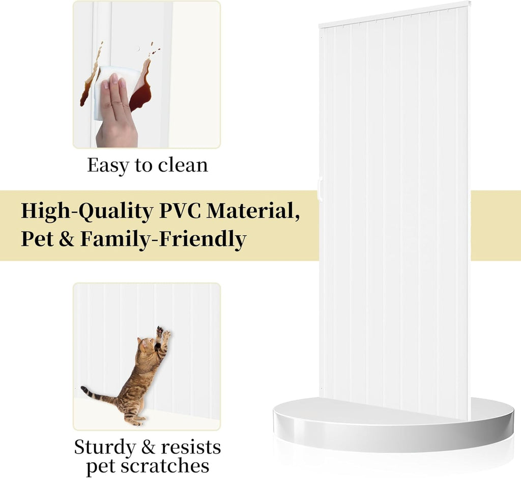 72' x 80' Accordion Doors Interior, Suitable for Doorway Width: 61'-72', PVC Folding Door with Clear Instructions, Accordion Door for Doorway Closet Bedroom Room Divider, Soundproof & Easy to Install