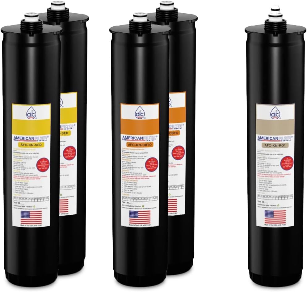 American Filter Company® Brand Model # AFC-KN-YOI Water Filters, Compatible with Kinetico® K5 systems, Cartridge set (Part # 9309A, 9306B & 9428A) Yellow/Orange/Ivory - 1 Year Pack