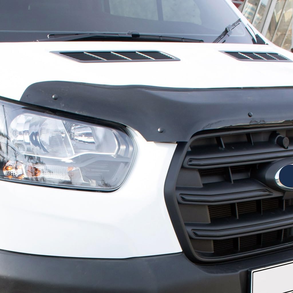 Bonnet Protector for Ford Transit 2018–2024 – Piano Black Hood Deflector Bug Shield Stone Guard – Custom Fit Front Protection