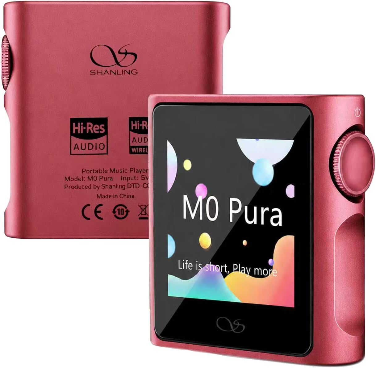 SHANLING M0 Pura Hi-Fi MP3 Player Portable Hi-Res Music Player, Bluetooth 5.0 Digital Audio Player, 2X CS43131 DAC,APP Control,3.5mm/Type-C Jack,384kHz /32bit,250mW@32Ω,MTouch OS (Berry Purple)