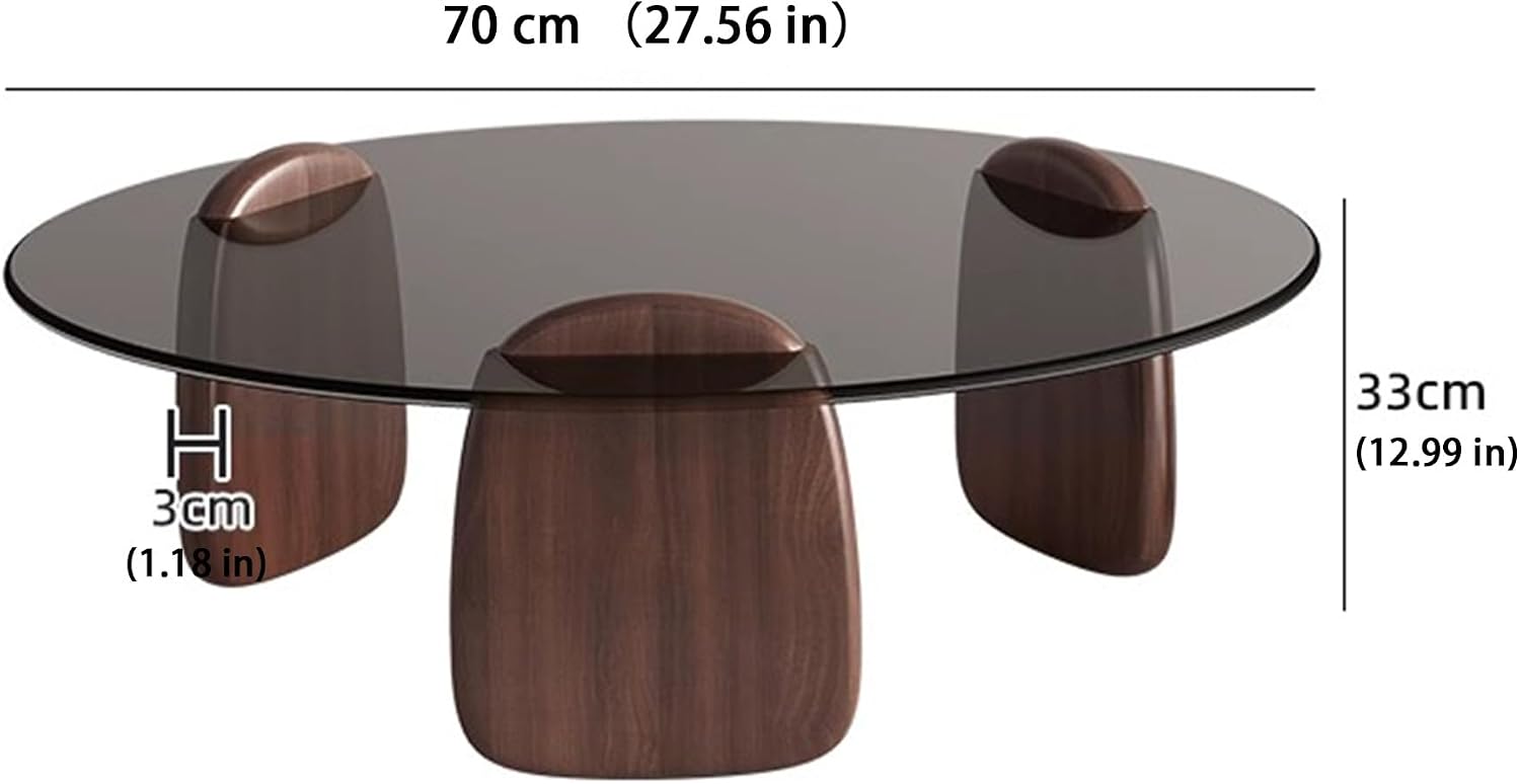 EASYSOUL Modern Round Coffee Table with Glass Top, 27.56' D x 27.56' W x 14.69' H, Circular Tea Tables for Living Room Home Office Industrial Cocktail Tables (Walunt-Grey Glass/27.56')