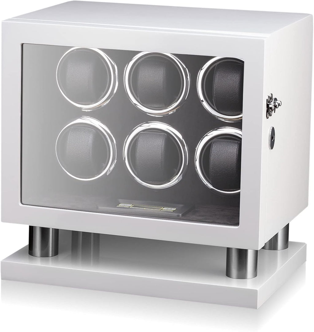 Watch Winder for 6 Watches with LED Light, LCD Display and Motor-Stop Option