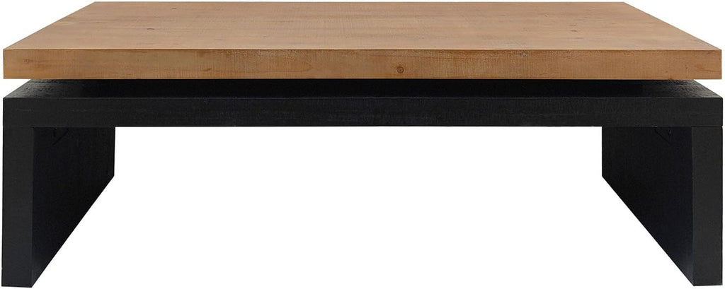 47.6' Wood Coffee Table, Mid Century Modern Farmhouse Wooden Coffee Tables for Living Room Natural Solid Firwood Tabletop Rectangle Center Table for Apartment Home Office Tea Table (Natural+Black)