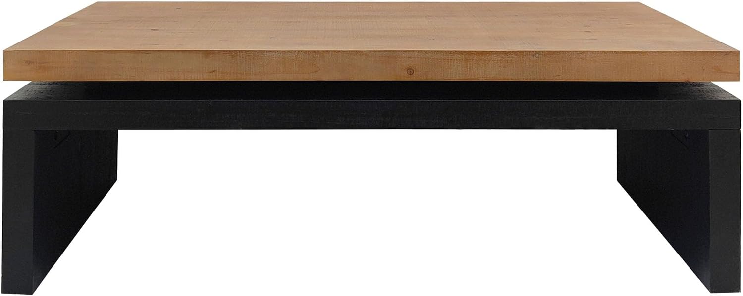47.6' Wood Coffee Table, Mid Century Modern Farmhouse Wooden Coffee Tables for Living Room Natural Solid Firwood Tabletop Rectangle Center Table for Apartment Home Office Tea Table (Natural+Black)