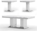 3 Pieces Coffee Table Set, Faux Marble Living Room Table Set of 3, Modern Coffee Table and 2 End Tables with Column-Shaped Stainless Steel Base for Living Room Office (White Silver)