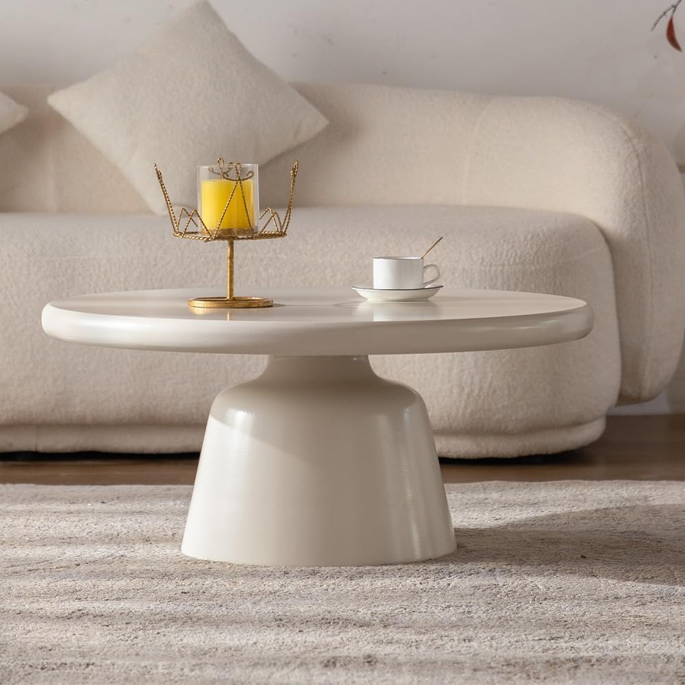 Round Coffee Table for Living Room Modern Circular Coffee Table Round Unique Center Table (F White 31.5in)