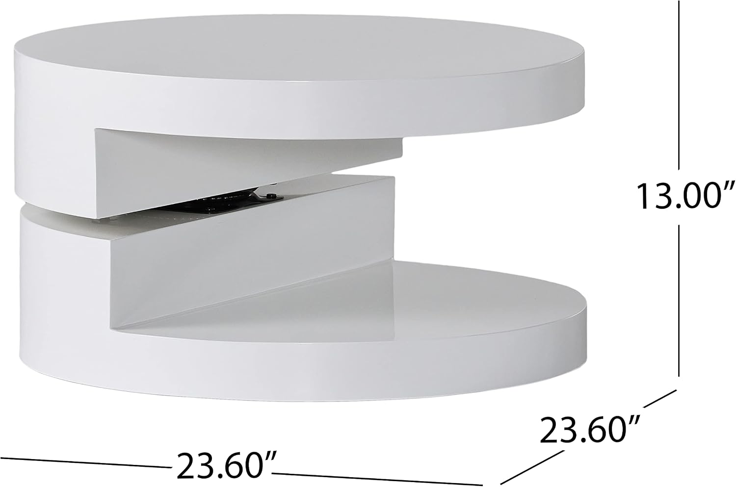 Modern Round White Coffee Table, 2-Tier Rotatable, Small, Easy Assembly, Contemporary Side Table, End Table for Living Room, 23.6'' x 13''
