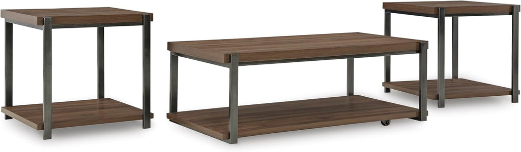 Signature Design by Ashley Trindwick Contemporary Table with Shelf and Casters, Set of 2, Gray & Dark Brown