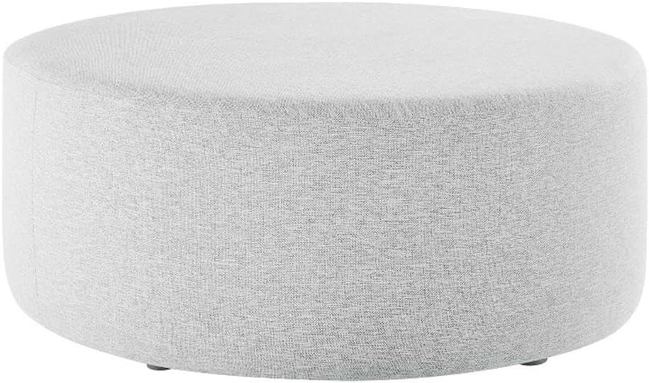 Modway Callum 38 Inch Round Ottoman in Heathered Weave Light Gray - Heathered Woven Fabric - Versatile Upholstered Coffee Table and Footrest - Couch Ottoman - Living Room Accent Table