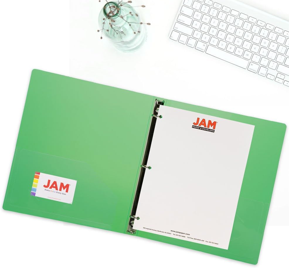 JAM PAPER Plastic 0.75 inch Binders - Green 3 Ring Binder - Bulk 36/Pack