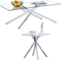Glass 2 Piece Living Room Table Set,Glass Coffee Table and End Table Sets,Accent Table Sofa Table Sets with X-Designed Metal Legs and Tempered Glass Tabletop for Living Room Furniture (2, Silver)