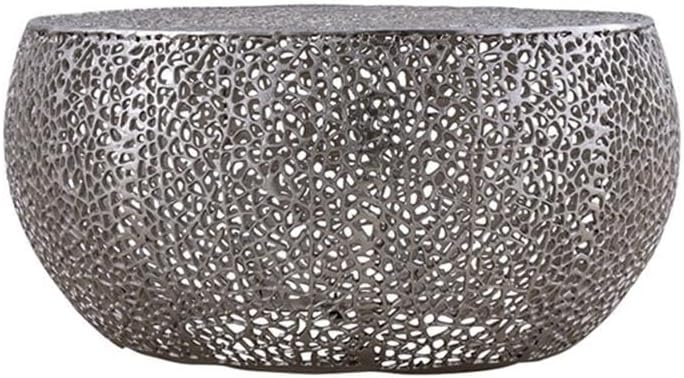 Pemberly Row Round Coffee Table, 32' W x 32' D x 16' H, Durable Aluminum Casting, Silver Finish, Modern Contemporary Design, Stylish Living Room Decor Centerpiece