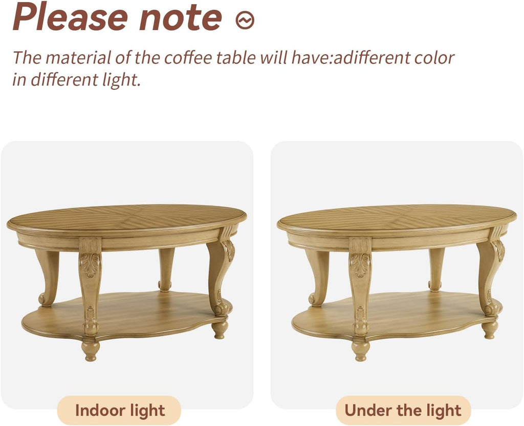 LKTART 3-Piece Coffee Table Set, Coffee Table and Round End Tables Set of 2, Victorian Living Room Coffee Table Sets, Antique Natural