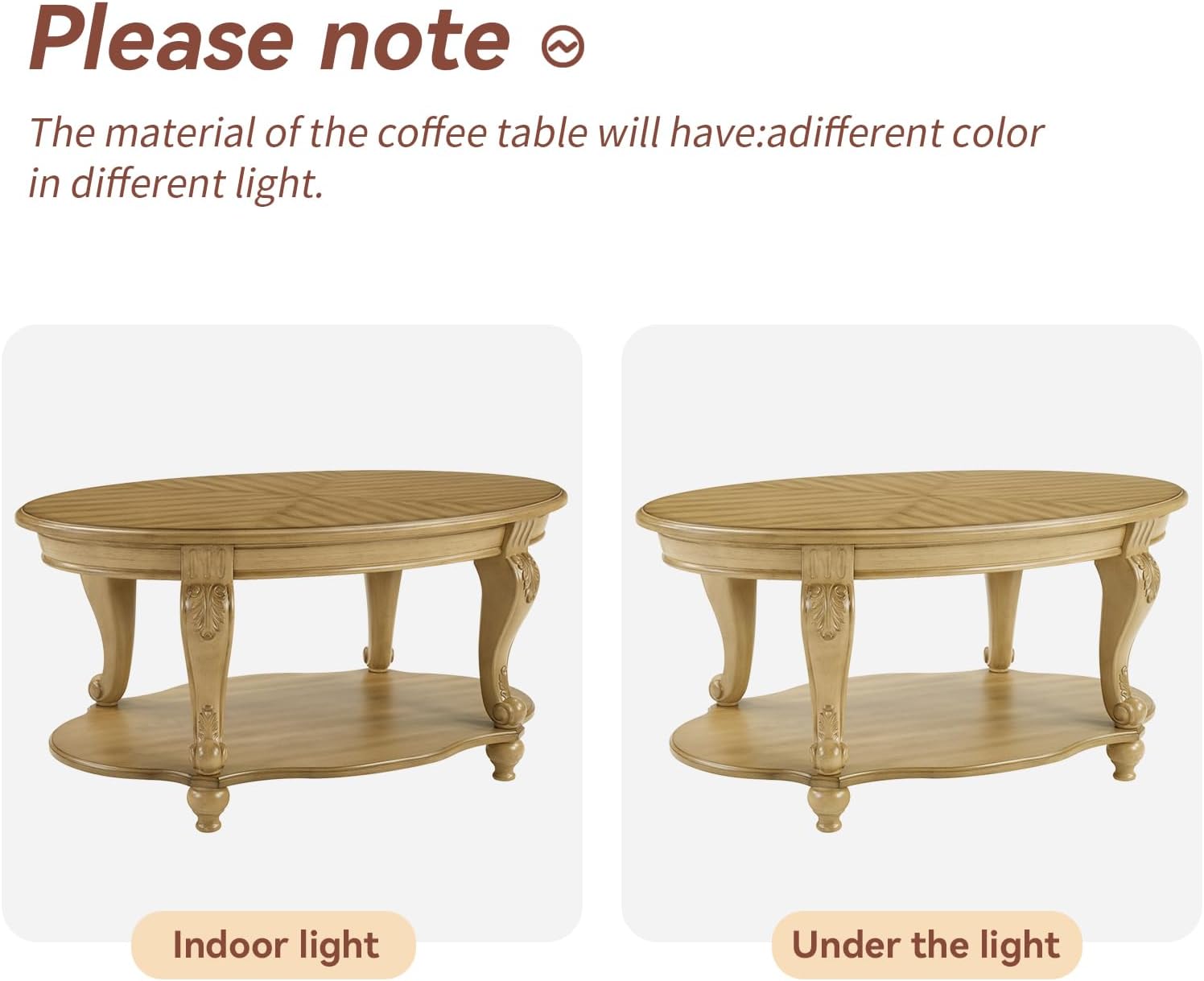 LKTART 3-Piece Coffee Table Set, Coffee Table and Round End Tables Set of 2, Victorian Living Room Coffee Table Sets, Antique Natural