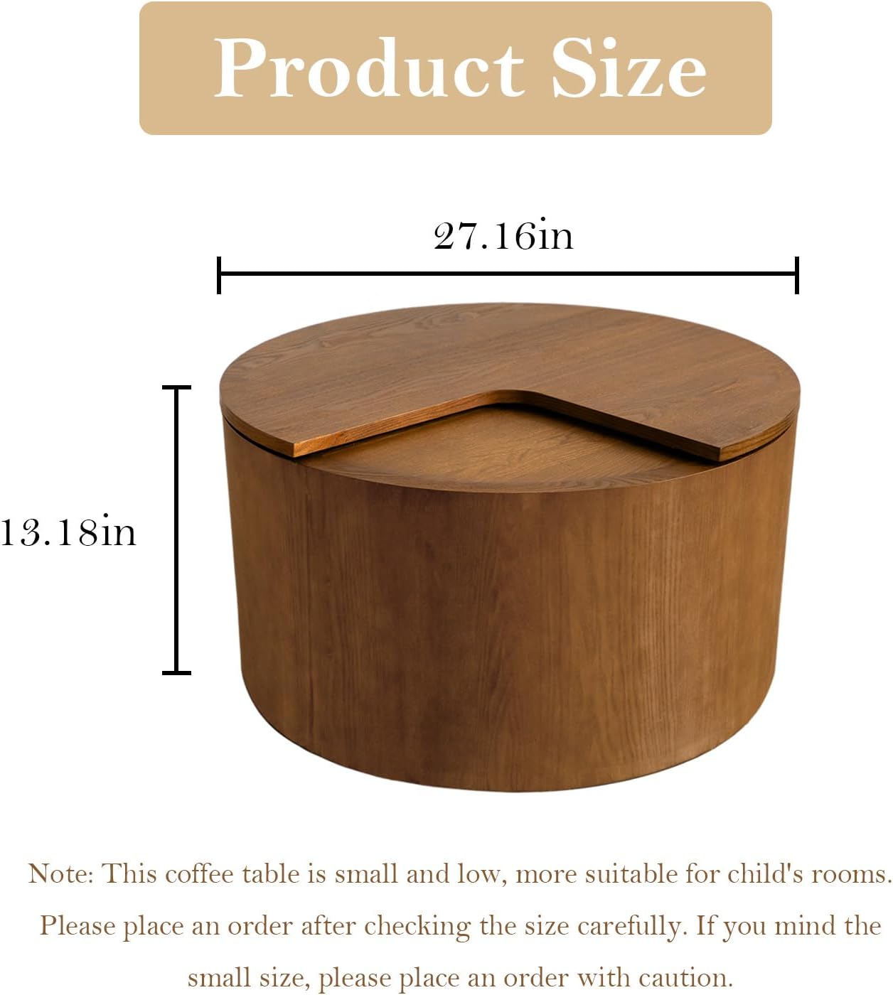 27.16' Modern Brown Side Table with Storage, Mid Century Round Sofa End Table - 360° Rotation Tabletop for Small Space No Assemble Required (Brown 27.16in)