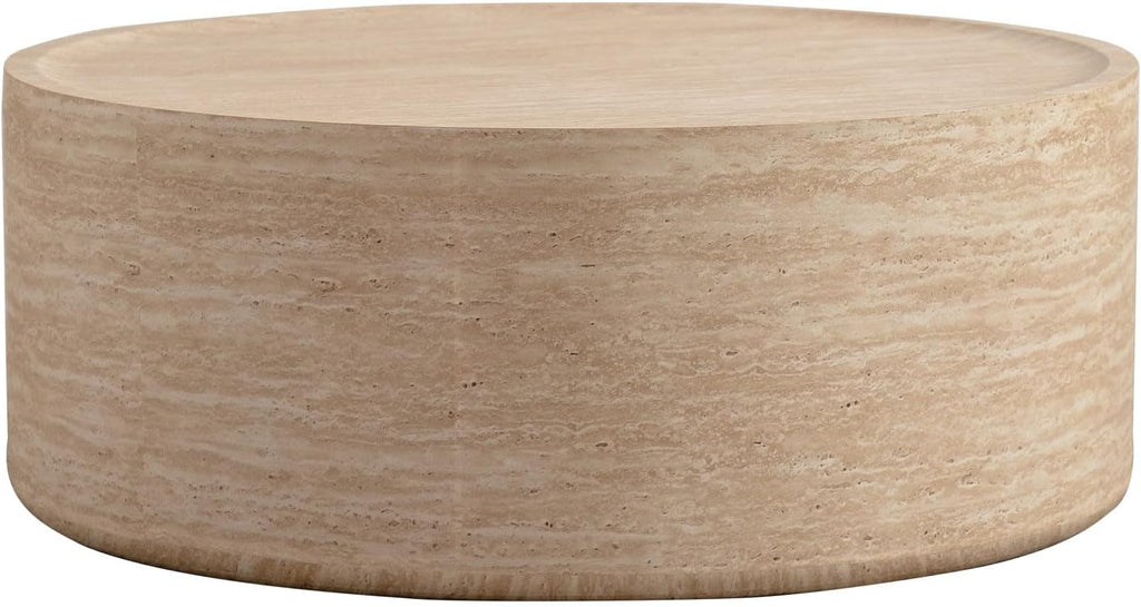 Faux Mars Pattern Round Coffee Table, Modern 31.5' Round Coffee Tables for Living Room, Circle Drum Coffee Center End Table for Apartment Bedroom Office Small Spaces, No Need Assembly