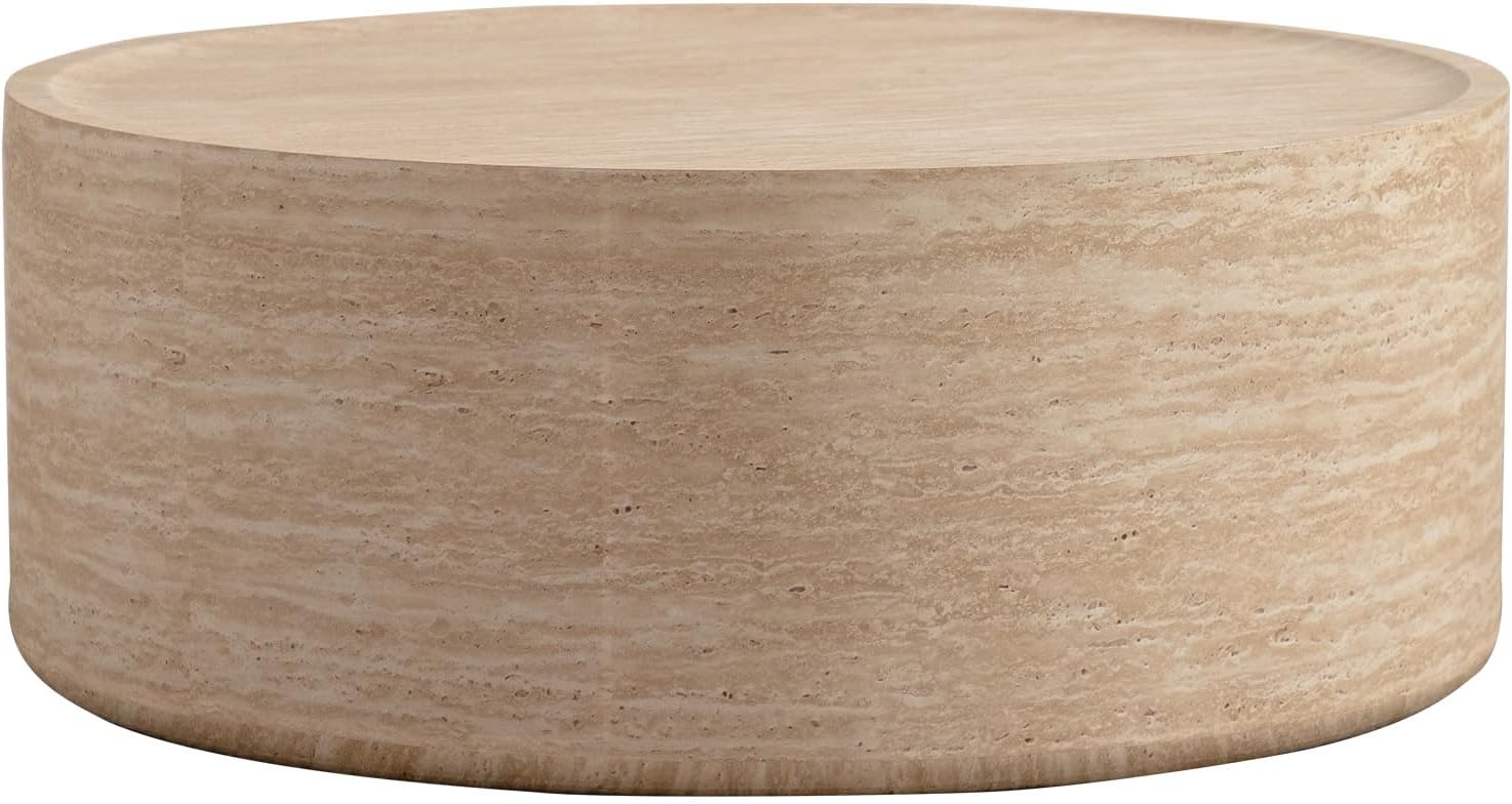 Faux Mars Pattern Round Coffee Table, Modern 31.5' Round Coffee Tables for Living Room, Circle Drum Coffee Center End Table for Apartment Bedroom Office Small Spaces, No Need Assembly