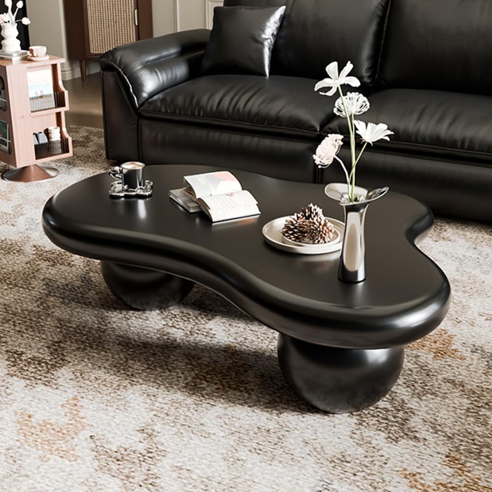 Cloud Coffee Table for Living Room Modern Irregular Coffee Table Asymmetrical Unique Center Table (A Black 46in)
