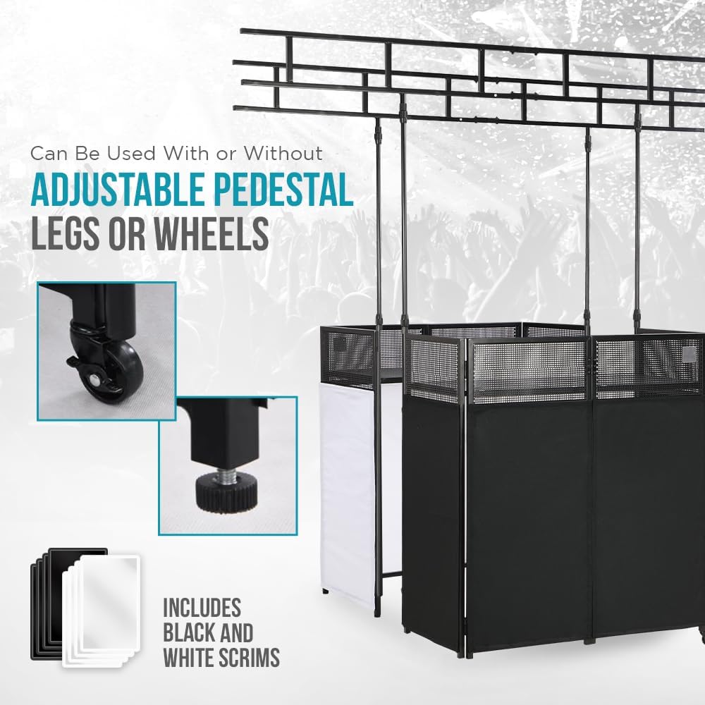 STEEL-AID Foldable, Portable DJ Controller Studio Booth With I-Beam Light Truss System & Carry Case - Professional DJ Tabletop Stand with Black & White Panels for Recording Sound Equipment & Lights