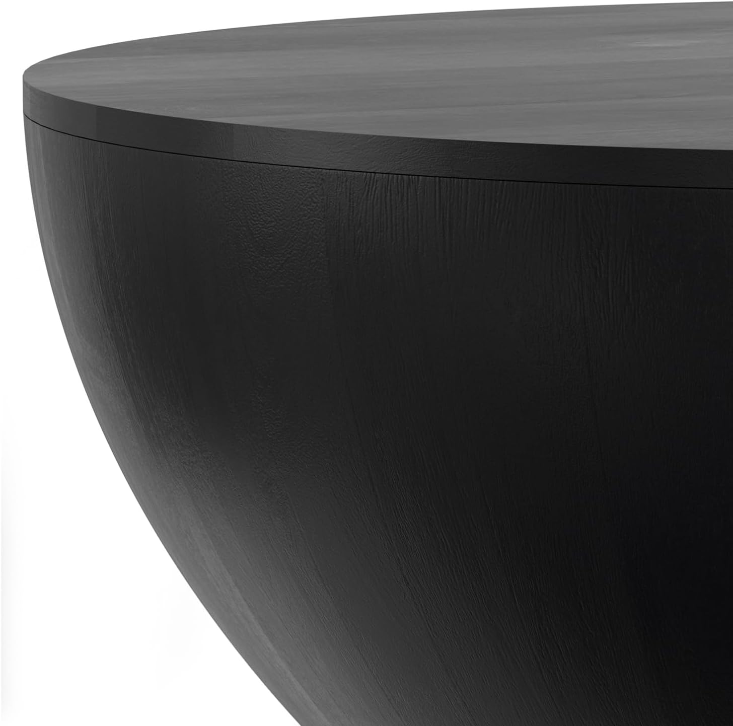 SIMPLIHOME Elmbrook Coffee Table - 34' Wide x 12' High Solid Mango Wood Modern Industrial Round Drum Cocktail Table in Black, Sculptural Living Room Table with Low Profile Design, Assembled