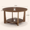 BECHAEO 31.5'' Round Coffee Table with Solid Wood Pine Legs, 2-Tier Rustic Round Coffee Table with Storage Shelf, Small Modern Wood Circle Center Tables for Living Room (Walnut)