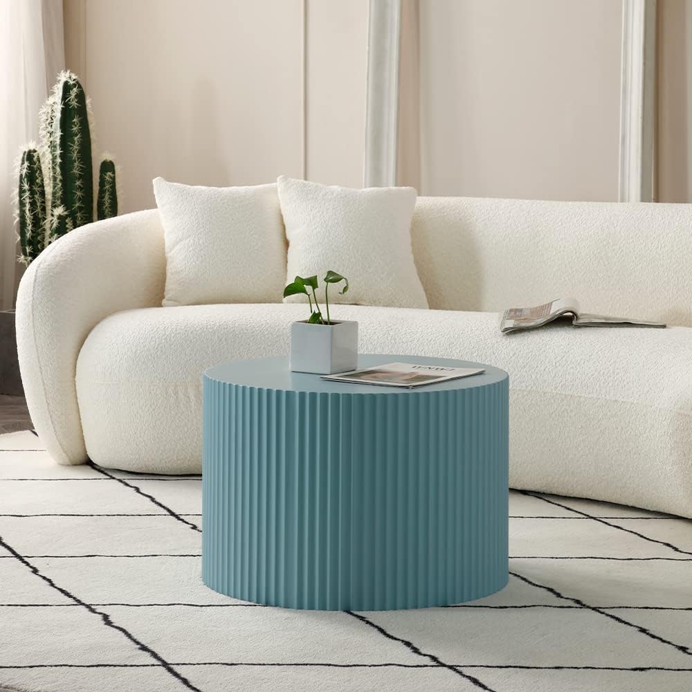 KEVINSPACE Nesting Coffee Table Set of 2, Modern Round Wooden Coffee Tables Luxury Side Table Circle Coffee Table Accent End Table for Living Room Apartment No Installation Required 23.62' Φ Blue
