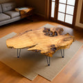 BTEOBFY 14-Inch Live Edge Coffee Table - Handcrafted Solid Wood Side Table with Metal Hairpin Legs - Unique Organic Shape End Table for Living Room, Boho & Modern Farmhouse Home Decor