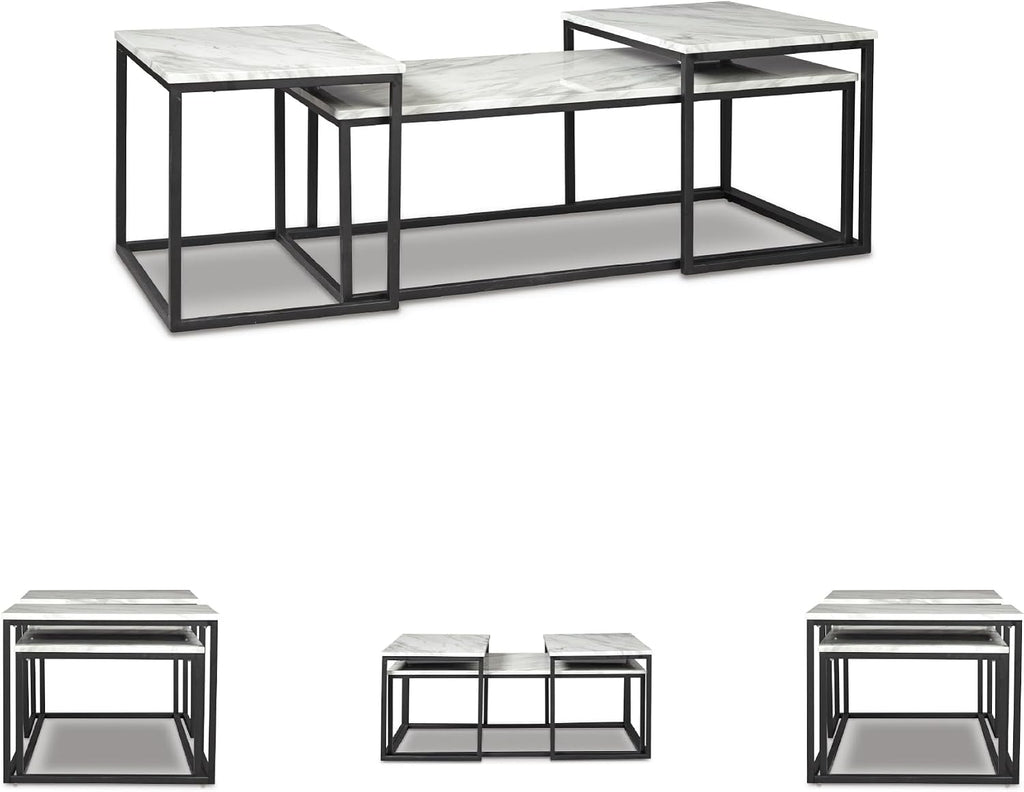 Signature Design by Ashley Donnesta Contemporary 3-Piece Table Set, Includes Coffee Table and 2 End Tables , Black & White