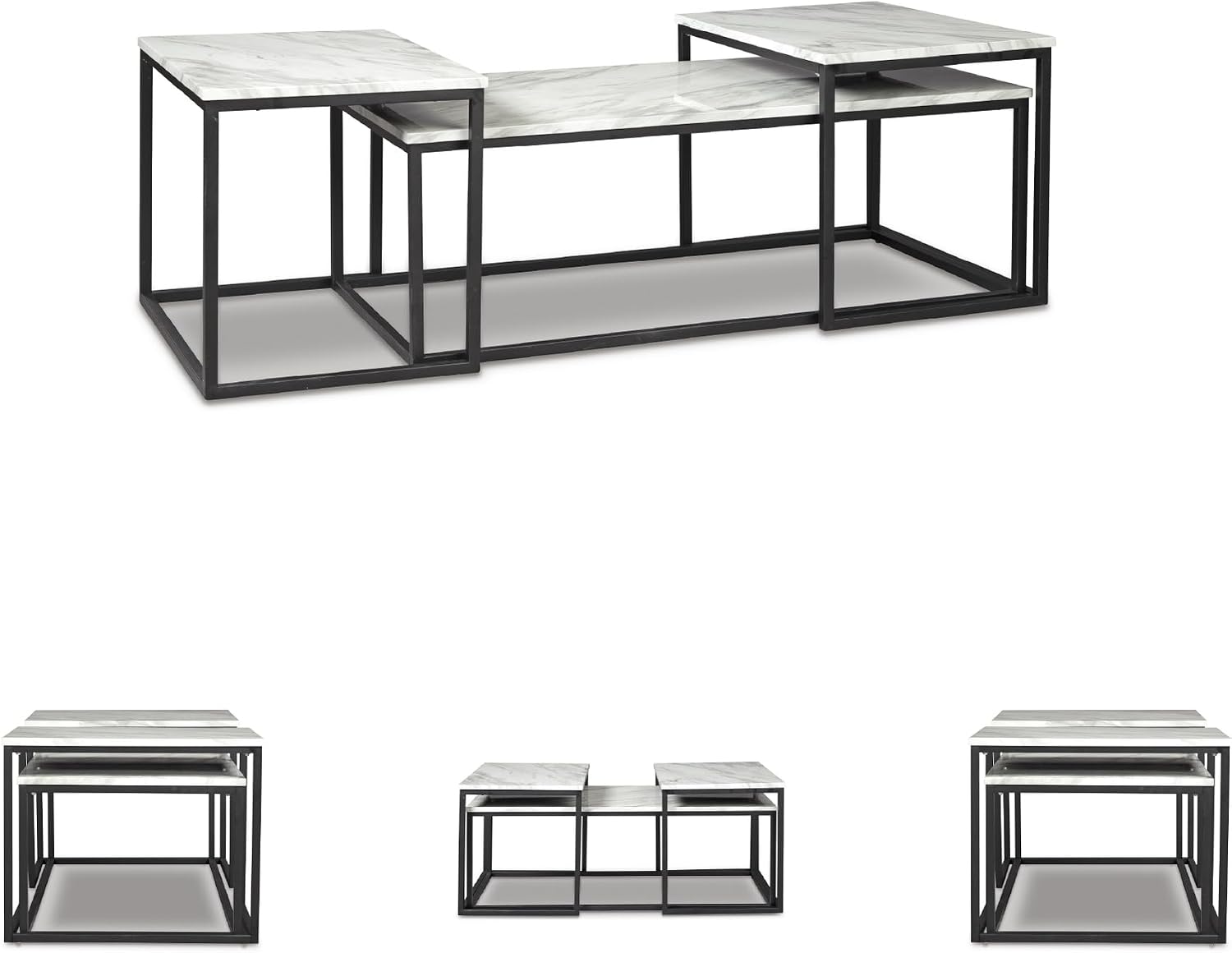 Signature Design by Ashley Donnesta Contemporary 3-Piece Table Set, Includes Coffee Table and 2 End Tables , Black & White