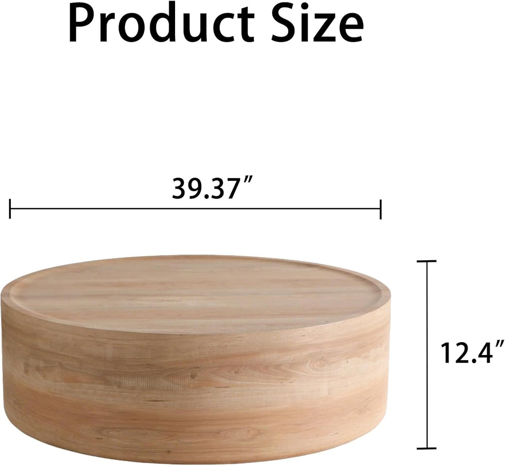 Modern Drum Coffee Table Natural Wood Color Coffee Tables Round Center Table for Living Room Home Office,39.3'- Fully Assembled