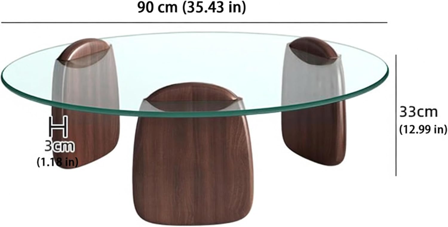 EASYSOUL Modern Round Coffee Table with Glass Top, 35.43' L x 35.43' W x 14.69' H, Circular Tea Tables for Living Room Home Office Industrial Cocktail Tables (Walunt-Clear Glass/35.43')