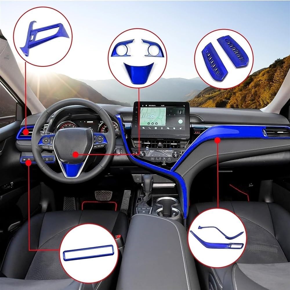 for Toyota Camry LE SE XLE XSE 2021 2022 2023 Models Blue Plastics ABS Full Set of Car Interiors Instrument Panel Center Console Trim Air Outlet Steering Wheel Cover Car Accessories 9pcs