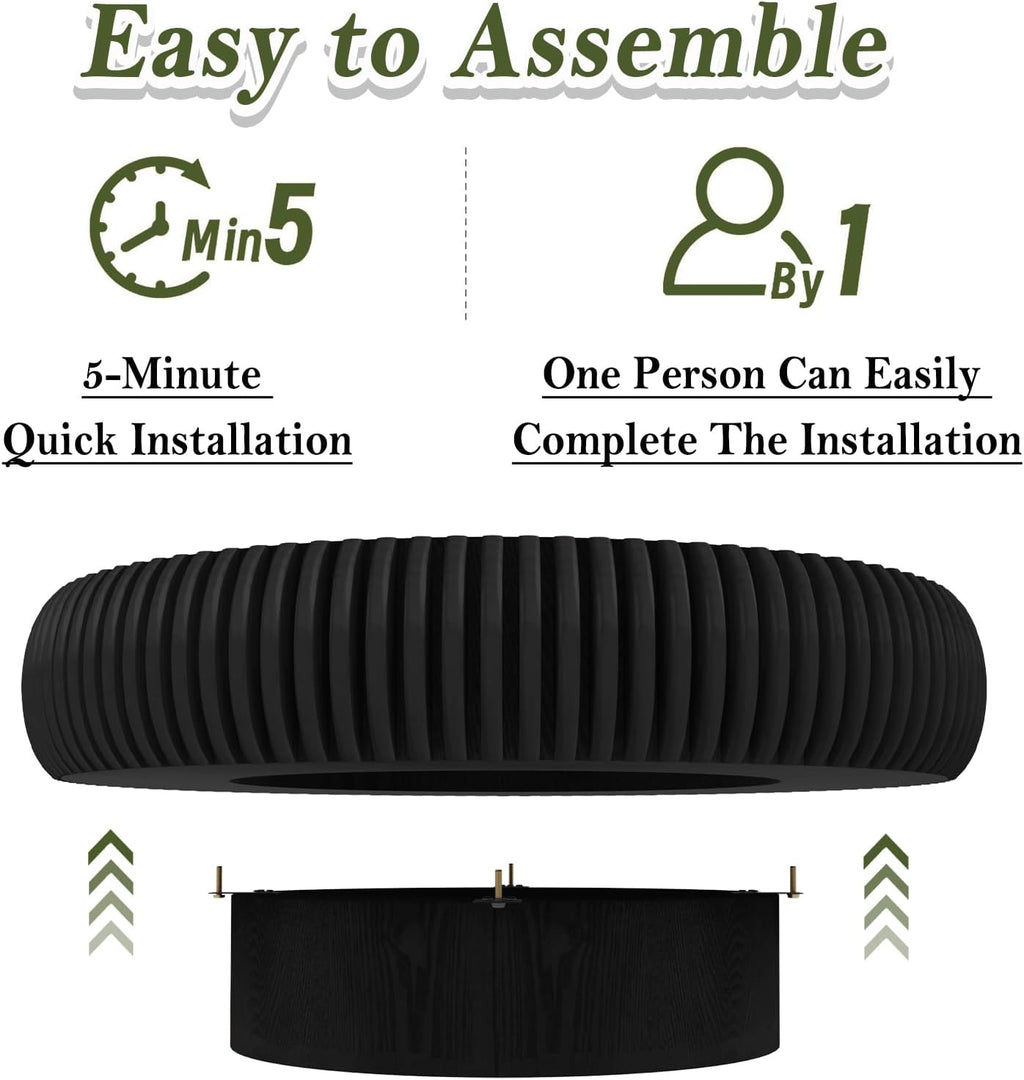 Round Fluted Drum Coffee Table Modern Round Black Fluted Coffee Table Low Circle Coffee Tables for Living Room (Black A, 39.3')