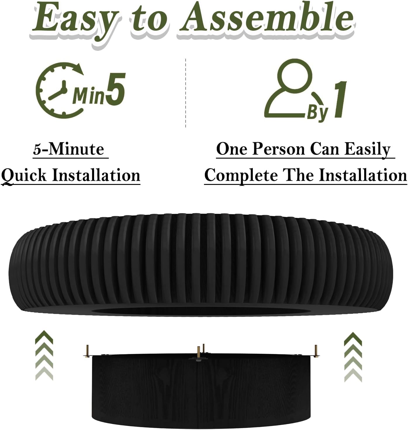 Round Fluted Drum Coffee Table Modern Round Black Fluted Coffee Table Low Circle Coffee Tables for Living Room (Black A, 39.3')