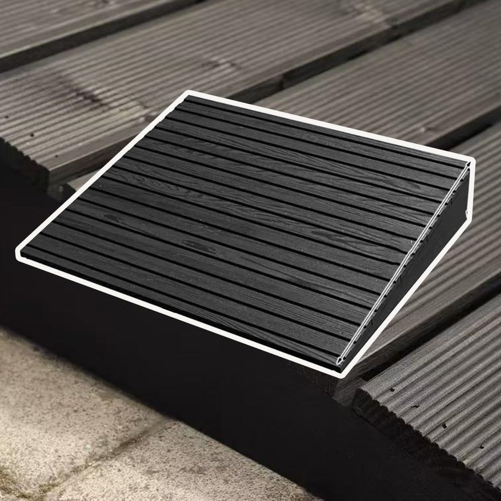 4' Rise Steps Ramp Wooden Slope Ramp For Driveway/Garage Door/Stair/Shed，Motorcycles Access Ramp，Threshold Ramp For Doorways，With Non-Slip Grooves(Grille black,19.6x23.6x3.9in)