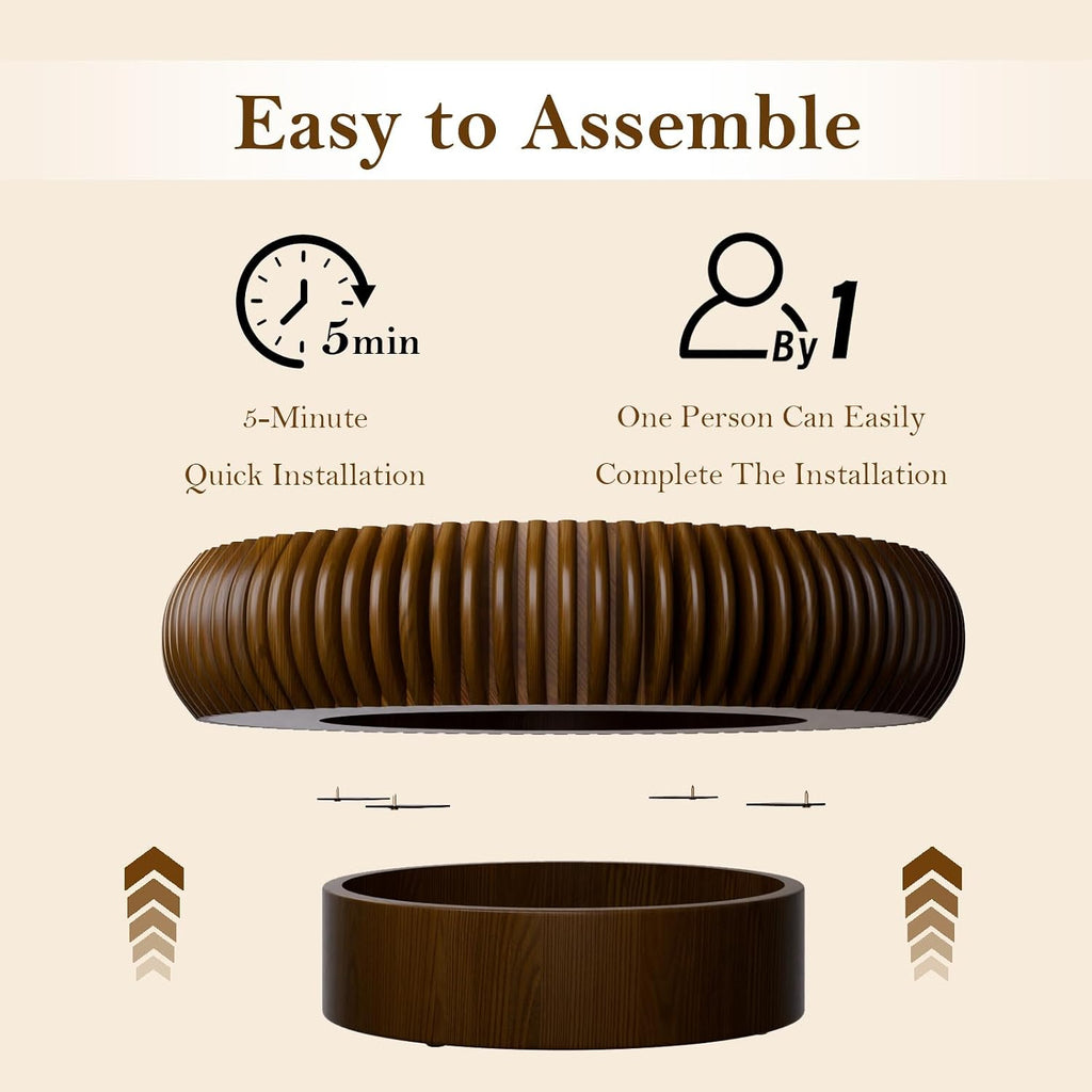 31.49' Round Fluted Coffee Table Unique Contemporary Wood Low Circle Drum Tea Tables with Sturdy Pedestal for Small Space (I Walnut 31.49in)